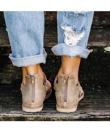 Buy Women's Retro Flat Gladiator Flip-Flop Sandals - Comfortable Leopard Zipper PU Leather Peep-Toe Straps for Travel - Strandu 2 Size 38 EU - Buy Online on GoSupps.com