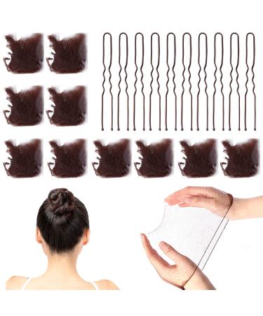 Hair Nets for Buns  20Pcs Hair Bun Nets Brown with 20Pcs U Shaped Hair Pins for Buns  Hair Bun Net Set Elastic Edge Mesh Invisible Ballet Hair Net for Girls Women