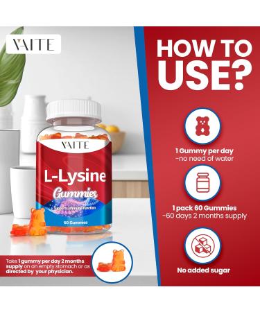 L-Lysine 1000mg Gummies - Vegan Gluten Free Chewable Amino Acid Supplement for Skin & Immune Support - 60 Count Non-GMO - Buy Online on GoSupps.com