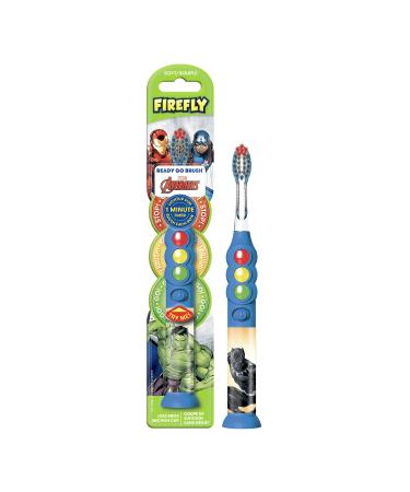 Firefly Ready Go Light Up Timer Toothbrush, Avengers, Premium Soft Bristles, 1 Minute Timer, Less Mess Suction Cup, Battery Included, Easy Storage, Dentist Recommended, For Ages 3+(Character May Vary) Blue 1 Count (Pack of 1)