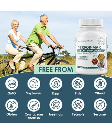 Rawleigh Perfor-Max 60 Capsules: Herbal Supplement with 6 Sources of Polyphenols Like Grape Seed Pine Bark Turmeric Green Tea Hawthorn & Rosemary Extracts for Heart Health & Immunity Gluten Free - Buy Online on GoSupps.com