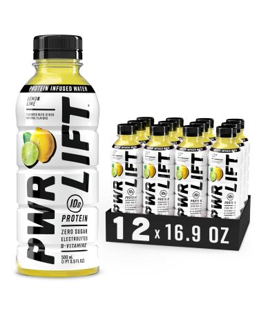 Whey Protein Water Sports Drink by PWR LIFT | Lemon Lime | Keto, Vitamin B, Electrolytes, Zero Sugar | Post-Workout Energy Beverage | 16.9 Fl Oz (Pack of 12)