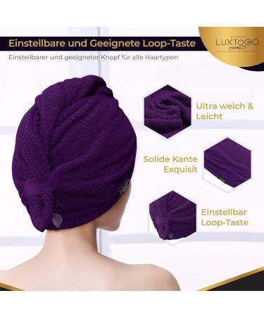 Buy LUXTOGO 100% Cotton Fast Dry Hair Towel - Super Absorbent Hair Turban with Button & Elastic - Purple Checkered 2 Pcs | International Shipping Available - Buy Online on GoSupps.com