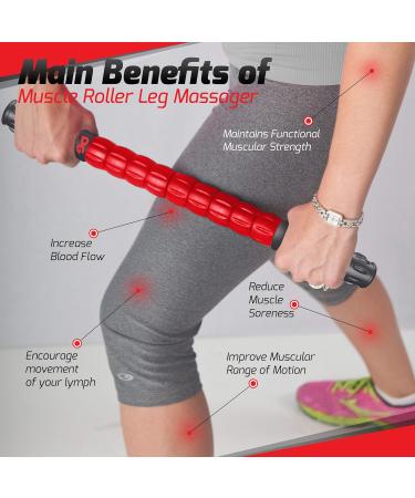 Physix Gear Sport Massage Roller with Handle - Self-Massage Fascia Rod for Muscle Pain Relief & Tension - Ideal for Neck Back & Legs - Red - Buy Online on GoSupps.com