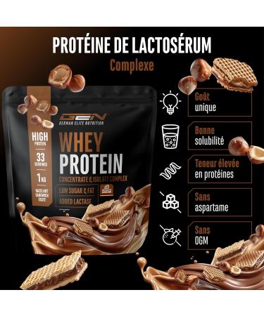 Elite Whey Protein en poudre - 1000 g Sandwich aux noisettes. - avec whey isolat - jusqu' 23 g de prot ines par portion - instantan ment soluble - avec lactase BCAA & EAA - Buy Online on GoSupps.com