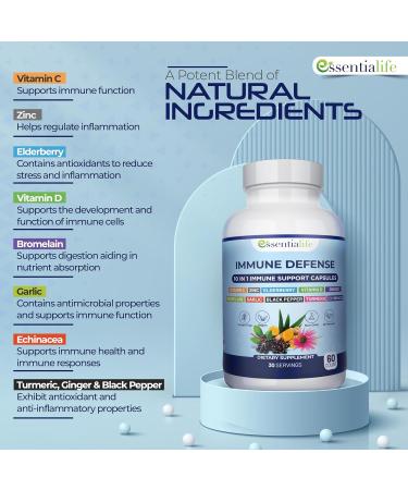 Immune Support Supplement 10 in 1 Elderberry Echinacea Vitamin D Vitamin C 1000mg & Zinc Supplement - Take Charge of Your Health with Immune Booster for Adults - 60 Vitamins Capsules 60 Count (Pack of 1) - Buy Online on GoSupps.com
