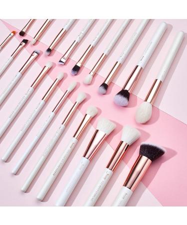 Jessup 20 PCS Makeup Brush Set - Foundation, Blending, Blush, Concealer, Eye Shadow, Lip - Synthetic Fiber Bristles - Wooden Handle - White - T225 - Rose Gold & Pearl White - Buy Online on GoSupps.com