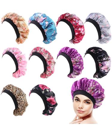 Tergy 10pcs Satin Bonnet Caps for Women Hair Bonnets for Sleeping Elastic Band Bonnet Hats for Black Women Hair Care