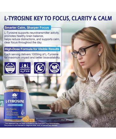 L Tyrosine Calm & Focus Supplement Gummies 1100mg for Adults, L-Tyrosine Brain Supplement Gummies w/ L-Theanine, Ashwagandha, Vitamin B6 & B9 Supplements for Memory, Mood, Relax, Energy -Vegan,120Cts 60 Count (Pack of 2) - Buy Online on GoSupps.com
