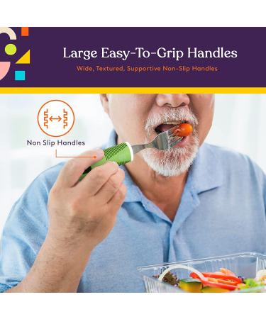 Special Supplies 5-Piece Adaptive Utensils Kitchen Set for Hand Tremors, Arthritis, Parkinson's - Non-Weighted, Non-Slip Handles - Stainless Steel Knives, Fork, Spoons - Colorful - Buy Online on GoSupps.com