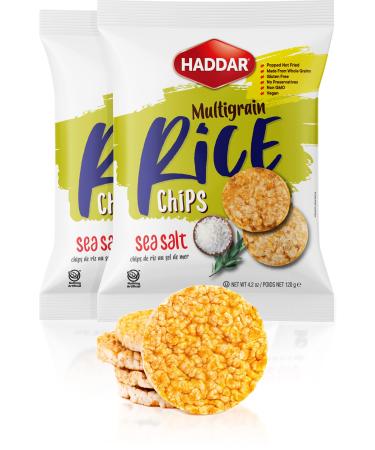 Haddar Multigrain Rice Chips With Sea Salt 4.2oz (2 Pack) | All Natural Gluten Free Popped Not Fried No Preservatives Vegan