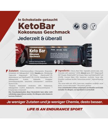 Daily Endurance Keto Bar - Best Low Carb Vegan Snack | 3g Net Carbs | Paleo & Keto Chocolate Riegel | 12 Coconut Bars | Healthy On-the-Go Treat - Buy Online on GoSupps.com