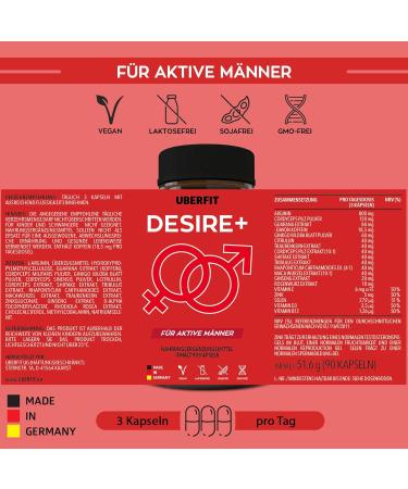 Uberfit Desire+ Natural Complex for Active Men - Premium L-Arginine Tribulus Maca Guarana Ginkgo & More (90 Vegan Capsules) - Shop Internationally! - Buy Online on GoSupps.com