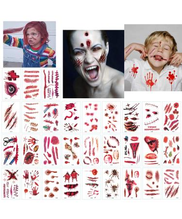 Scar Tattoos Temporary Halloween Fake Wounds 30 Sheets Scar Stickers for Halloween and Zombie