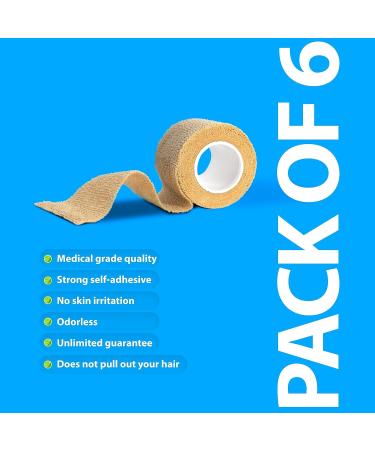 Self Adhesive Bandage Wrap - Non-Woven Breathable & Water-Resistant Vet Wrap for First Aid - Tan - 6 Rolls 2 x 5 Yards - Shop Internationally Now - Buy Online on GoSupps.com