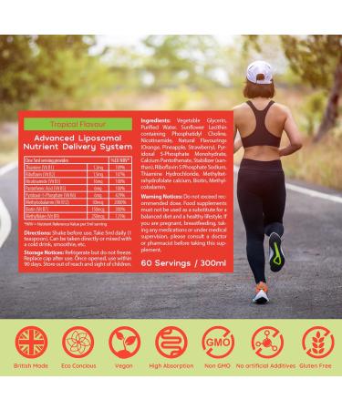 High Strength Liposomal Vitamin B Complex for Energy and Brain Support - Tropical Flavour | 8 Essential B Vitamins (60 Servings) - Buy Online on GoSupps.com