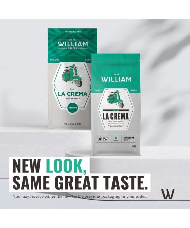 LA CREMA Whole Bean Organic Coffee | Medium Roast | Specialty Grade Espresso Machines Grinder | Sustainably Roasted in Canada | Caf William | Caf Biologique en grains - 650 g (pack of 2) LA CREMA 650 g (Pack of 2) - Buy Online on GoSupps.com