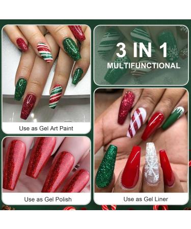 Rechoo 2PCs UV Nail Polish Liner Glitter - 8ml Red & Green Gel for Nail Art Christmas Designs Drawing Lines & French Nails - Perfect for Nail Design - Buy Online on GoSupps.com