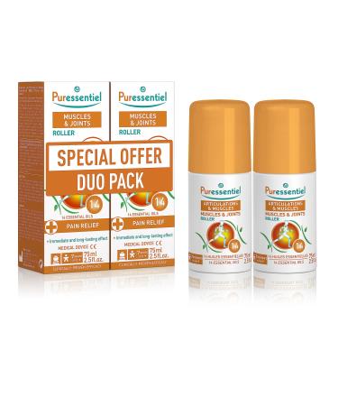 Puressentiel Duo Pack Muscles & Joints Roll On 75ml x2 Providing Fast Relief & Naturally Soothes Muscle Pain Back Pain Relief Neck Pain Relief & Shoulder Aches. Acupressure Massager & Muscle Rub 2x75ml