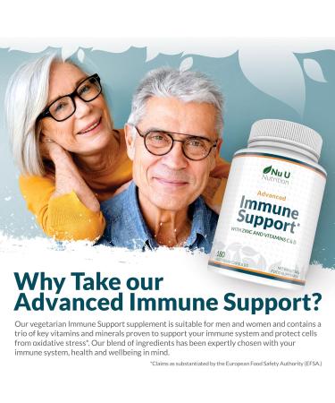 Immune Support Supplement - Vitamin C 1200mg, Zinc 40mg, Vitamin D3 1000IU - 180 Vegetarian Capsules - Made in UK by Nu U Nutrition - Buy Online on GoSupps.com