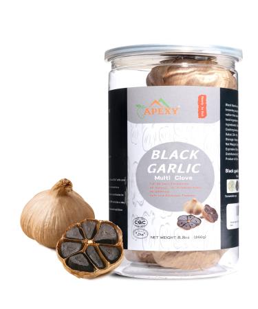 APEXY - Whole Black Multi Clove Garlic - Fermented for 90 Days - Naturally Aged - Multi Cloves - Gourmet Superfood - Ready to Eat - For Snack or Cooking - Halal Certified - 8.5 Oz Jar - Pack of 1 Multi Glove