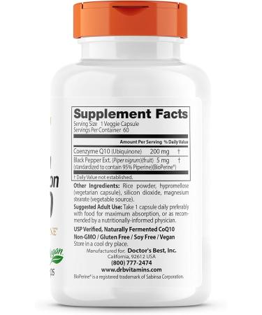 Buy High Absorption CoQ10 200mg - 60 Veg Capsules | Doctors Best - Support Heart Health & Energy - Buy Online on GoSupps.com