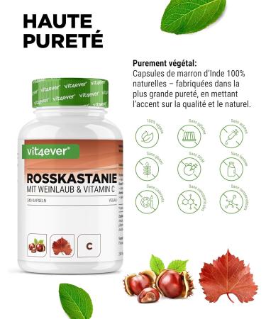 Extrait de marron d'Inde - 240 g lules - Hautement dos avec 1330 mg d'extrait par portion journali re - Marron d'Inde avec feuilles de vigne & vitamine C d'ac rola - Sans additif ind sirable v g tal - Buy Online on GoSupps.com