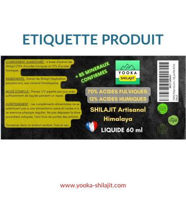 YOOKA Natural Shilajit Artisan Liquid 60ml Pure Himalayan Gold. 70% FULVIC ACID +85 minerals 12% humic acid. Sun drying 60 days purified 40 times. Food certification in France - Buy Online on GoSupps.com