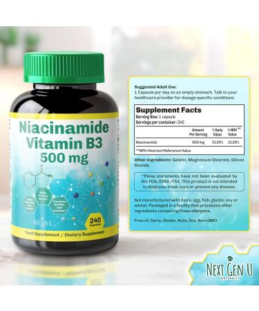 NGU Next Gen U Vitamin B3-500 mg 240 Capsules - Niacinamide - Dietary Health Food Supplement for Healthy Skin - Buy Online on GoSupps.com