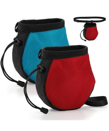 ZENFUN 2 Pack Climbing Chalk Bags Bouldering Chalk Bag with Adjustable Belt and Zippered Pockets Drawstring Rock Climbing Bag Bucket for Climbing Weightlifting and Gymnastic(Red Bule)