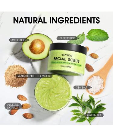 SHVYOG Organic Avocado & Green Tea Facial Scrub with Brush | Exfoliating Face Wash for Acne, Blackheads, Large Pores and Oil | Moisturizing Green Tea Scrub - Buy Online on GoSupps.com