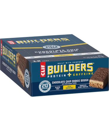CLIF BUILDERS + Caffeine Protein Bars - Chocolate Chip Cookie Dough Flavor - 20g Plant Based Protein - Gluten Free - Non-GMO - Low Glycemic - No Artificial Sweeteners - 2.4 oz. (12 Pack) Chocolate Chip Cookie Dough 1 Count  - Buy Online on GoSupps.com