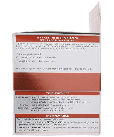 L'Oreal Paris Revitalift Bright Reveal Anti-Aging Peel Pads | Glycolic Acid Exfoliating Pads | Reduce Wrinkles & Brighten Skin | 30 Count - Buy Online on GoSupps.com