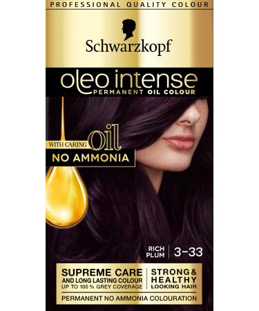 Schwarzkopf Oleo Intense Permanent Purple Hair Dye Ammonia Free Up to 100 Percent Grey Coverage Rich Plum 3 - 33
