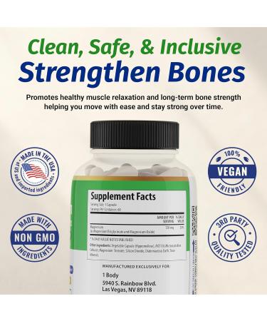 1 Body Magnesium Glycinate Complex High Absorption Magnesium Supplement for Calm Muscle Relaxation & Bone Health Support Vegan with MCT Oil & Trace Minerals Non-GMO 60 Capsules - Buy Online on GoSupps.com
