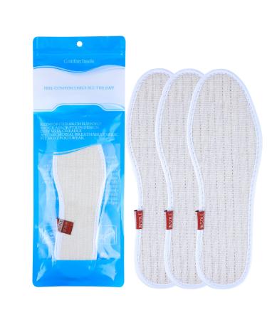 3 Pair Cotton Sockless Shoe Insoles Inserts Barefoot Shoe Inserts Ordor Control Fully Washable Perfect for Keeping Feet Dry and Fresh US 5/ EU 35 3 Pack White Women US 5/EU35