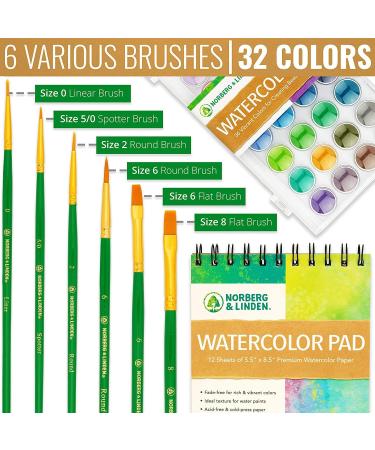 Norberg & Linden Watercolor Paint Set - 36 Premium Paints, 12 Page Pad, 6 Brushes - Painting Supplies with Palette - Watercolors, Art Pad Paper, and Artist Brushes_MG - Buy Online on GoSupps.com