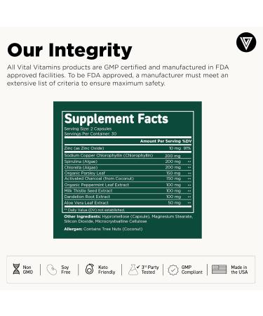 Vital Vitamins Chlorophyll Pills - Body Deodorizing Supplement - Made with Spirulina Chlorella Organic Parsley Mint & Activated Charcoal - Defeat Odor Naturally - for Women & Men - 60 Capsules 60 Count (Pack of 1) - Buy Online on GoSupps.com