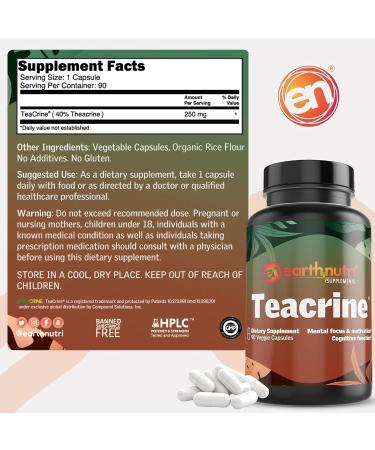 EarthNutri Theacrine Energy and Focus Supplement Gluten and Additives Free 1 Capsule Daily Vegetable Capsule for Enhanced Alertness and Endurance 250mg Theacrine Caps (90 Count Unflavored) - Buy Online on GoSupps.com
