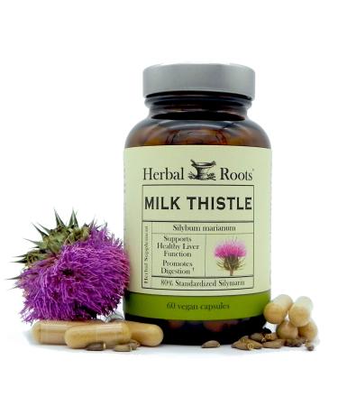 Herbal Roots Milk Thistle Capsules | Extra Strength 80% Silymarin Herbal Supplement | Made with Pure Organic Milk Thistle | Vegan and GMO Free - Made in The USA - Buy Online on GoSupps.com