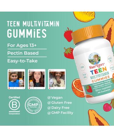 MaryRuth's Multivitamin Gummies for Teens | Vitamin D3 A C E B6 B12 Zinc Iodine Biotin | Immunity | Tissue Vision & Skin Health | Vegan | Non-GMO | Sugar Free | Gluten Free | 60 Count - Buy Online on GoSupps.com