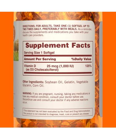 Sundown Naturals Vitamin D3 25 mcg (1000 IU) - 400 Softgels | Immune Support & Bone Health - Buy Online on GoSupps.com