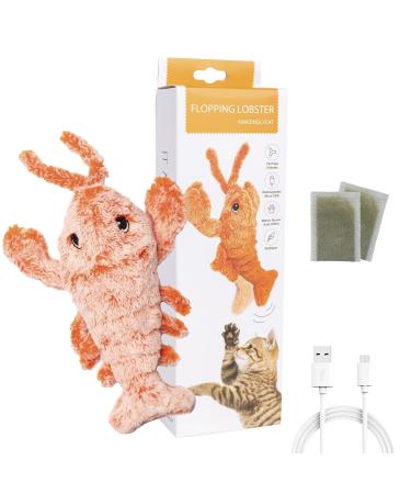 Flopping Lobster Toy for Cats & Small Dogs  Motion Activated Moving Cat Toy with 2 Catnip Packets  USB-Chargeable, Soft, Durable, Washable, Low-Noise Floppy Lobster Cat Nip Toy Gift, 11x4 In.