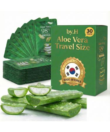 by.H Travel Size Aloe Vera Gel (30 Mini Packets) - TSA-Friendly Organic Soothing Gel for Face & Body - 98% Pure Aloe Gel Packets Sunburn Relief Non-Greasy Portable Travel Packet Made in Korea Pouch Type-1Pack