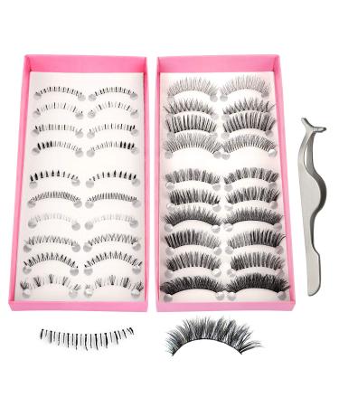 20 Pairs False Eyelashes  Top and Bottom Lashes Set  Wispy Mink Lashes Lower Lashes  Faux Mink Anime Lashes Reusable Lashes for Cosplay with Eyelash Applicator