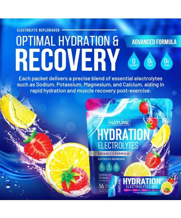 Electrolytes Powder Hydration Packets Recovery Drink Mix with Sodium Potassium Magnesium Calcium Vitamin C & Zinc Sugar Free Keto Non GMO & Vegan Strawberry Lemonade 16 Sticks - Buy Online on GoSupps.com