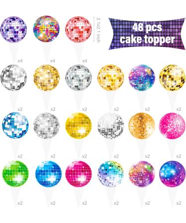 Colorful Disco Ball Cupcake Topper 48pcs Disco Themed Party Supplies for 70s Disco Birthday Party Baby Shower Supplies - Buy Online on GoSupps.com