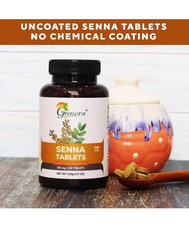 Grenera Senna Tablets 240 Count - Vegan & Kosher Certified Laxative with Senna Leaf Powder - Buy Online on GoSupps.com