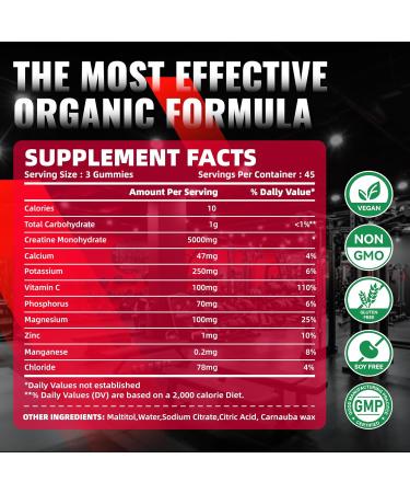 NUTRAGOGO NSF Certified Creatine Gummy - Creatine Monohydrate Gummies for Men & Women-5g of Creatine Monohydrate per Serving - Sugar Free Vegan Strawberry Electrolyte Chews 135 Count - Buy Online on GoSupps.com