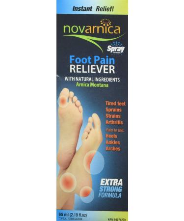 Novarnica Foot pain reliever spray made of natural ingredients arnica montana 65 Ml Instant Relief for foot muscle and joint pain associated with arthritis strains and sprains or tired and aching feet tendon and ligament pain bruises due to a fall or blow
